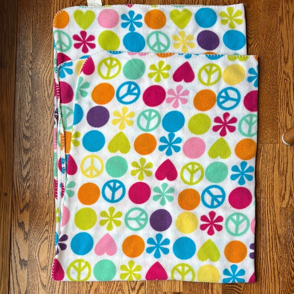Colorful Peace and Love Patterned Fleece Blanket